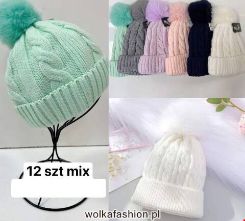 Czapka  zimowa dziewczęce 1480 Mix kolor Standard (Towar Tureckie) 1