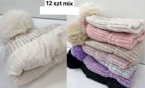 Czapka  zimowa dziewczęce 1484 Mix kolor Standard (Towar Tureckie) 1