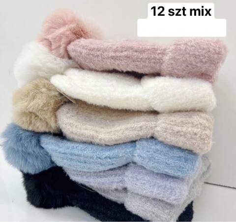 Czapka  zimowa dziewczęce 1485 Mix kolor Standard (Towar Tureckie) 1