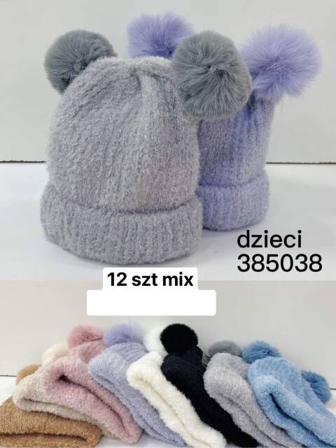 Czapka  zimowa dziewczęce 385038 Mix kolor Standard (Towar Tureckie)