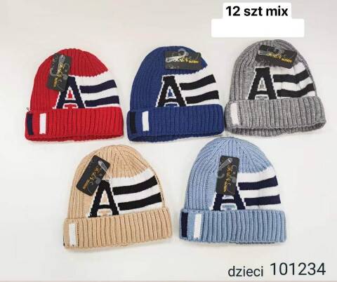 Czapka  zimowa dziewczęce 101234 Mix kolor Standard (Towar Tureckie)
