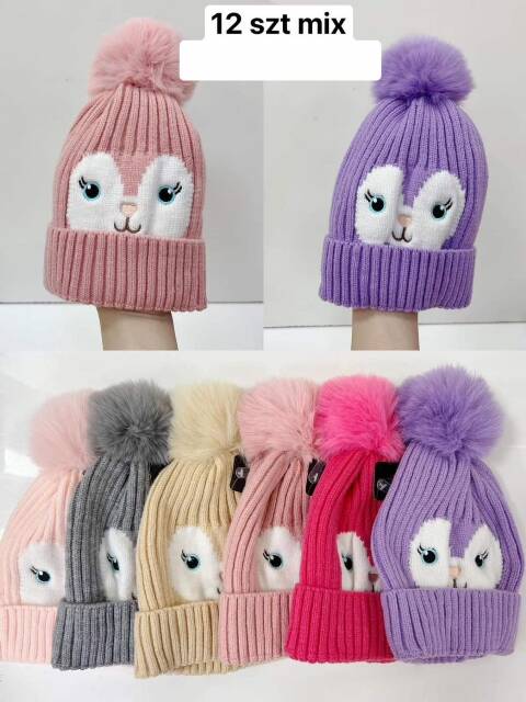 Czapka  zimowa dziewczęce 1499 Mix kolor Standard (Towar Tureckie)