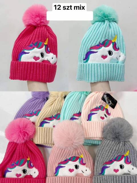 Czapka  zimowa dziewczęce 1502 Mix kolor Standard (Towar Tureckie) 1