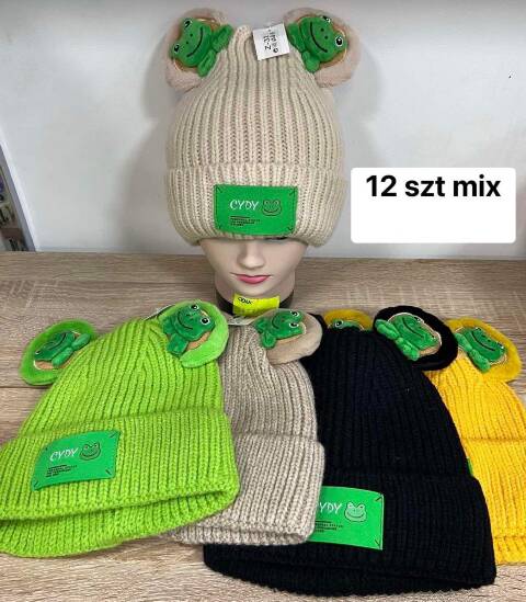 Czapka  zimowa dziewczęca 1540 Mix kolor Standard (Towar Tureckie) 1
