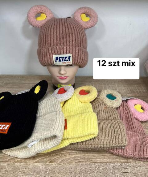 Czapka  zimowa dziewczęca 1542 Mix kolor Standard (Towar Tureckie) 1