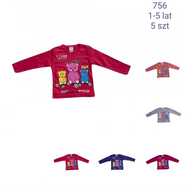 Bluzki dziewczęce 756 1 kolor  1-5 (Towar Tureckie)
