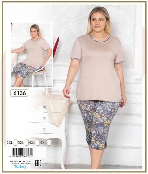 Piżama damskie 6136 1 kolor 2-5XL (Towar Tureckie)
