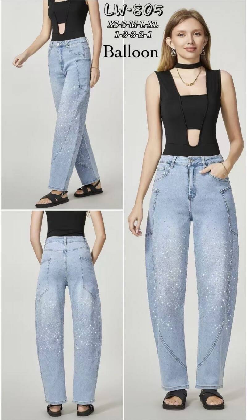 Spodnie damskie jeans Roz XS-XL, 1 kolor Paczka 10 szt
