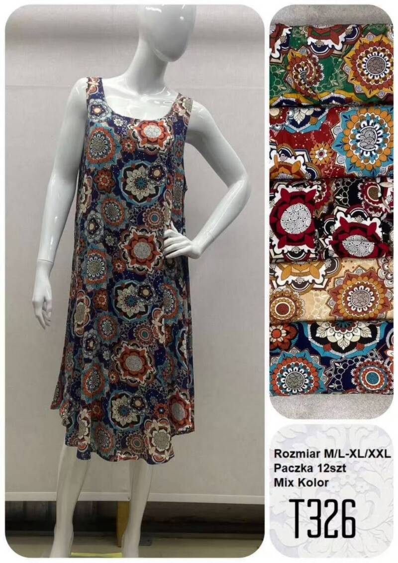 Sukienki damskie Roz M/L-XL-2XL, Mix Kolor .Paczka 12 szt