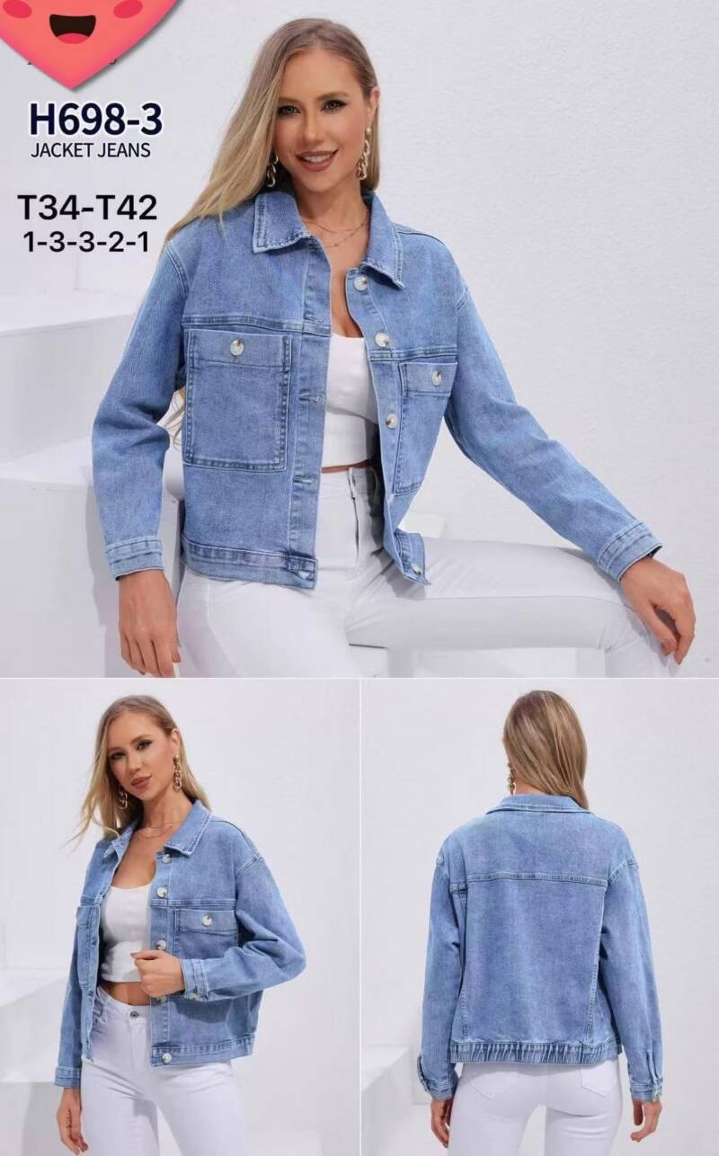 Kurtki damskie jeans Roz 34-42, 1 Kolor .Paczka 10 szt