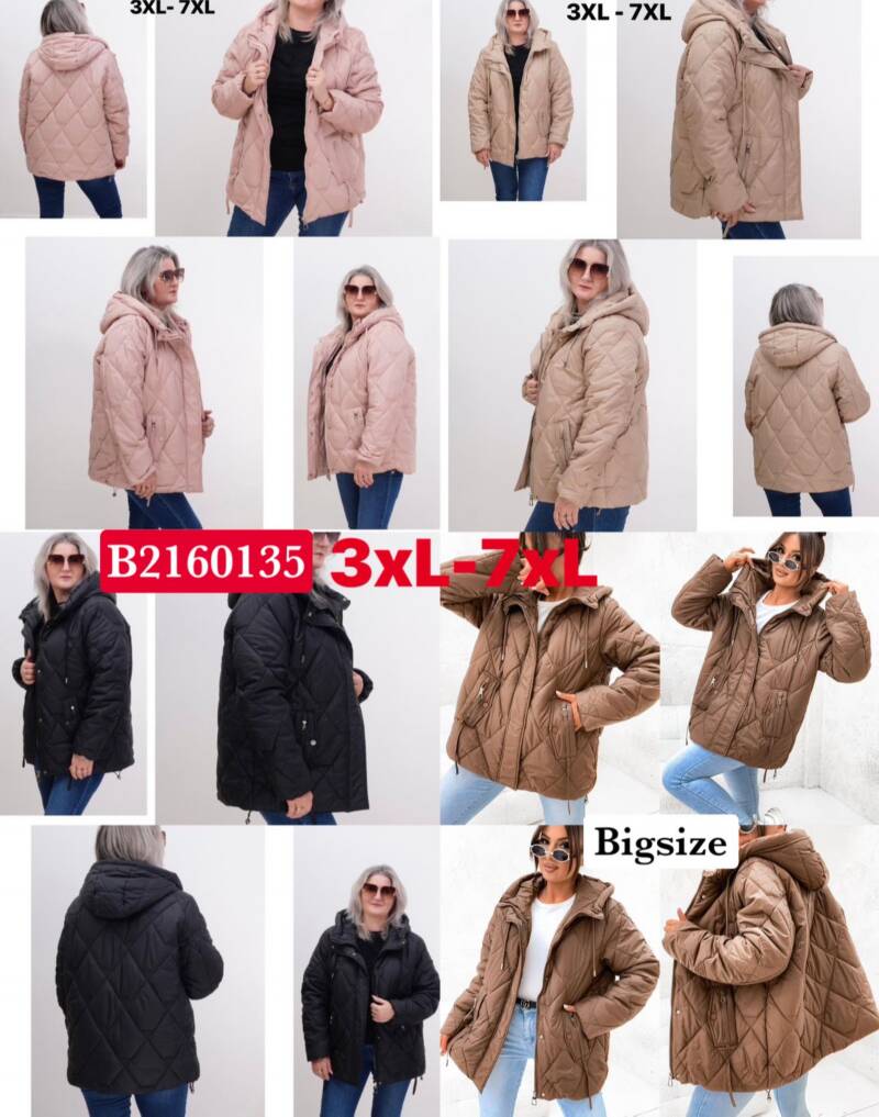  Kurtki damskie zimowe Roz 3XL-7XL, 1 Kolor Paczka 5 szt