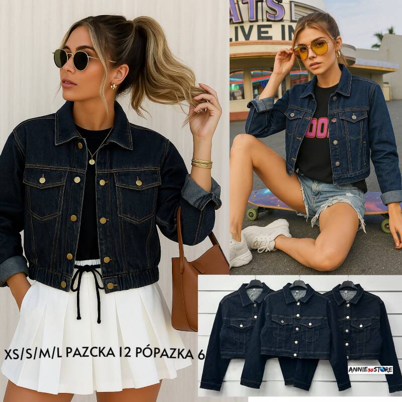 Kurtki damskie jeansy (Włoskie produkt) Roz S/M-L/XL , 1 Kolor Paczka 6 szt