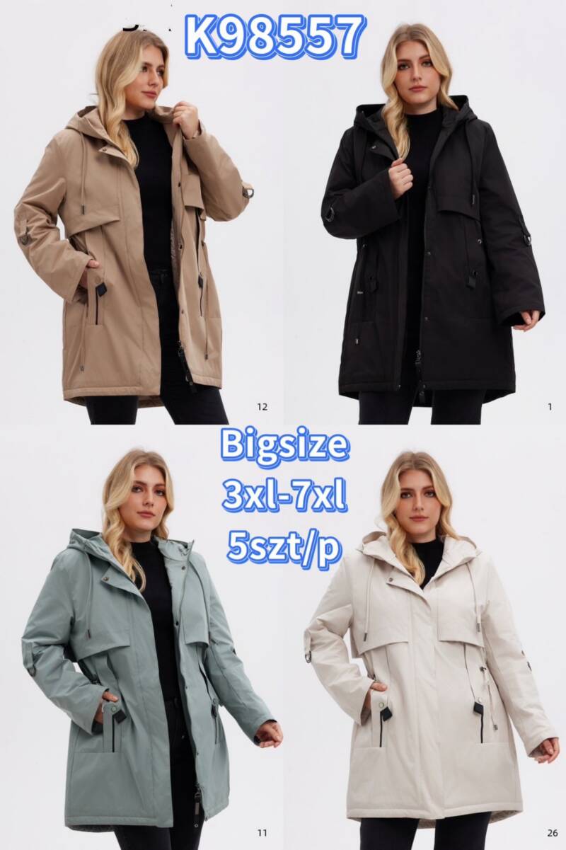 Kurtki damskie cienki Roz 3XL-7XL, 1 Kolor Paczka 5 szt