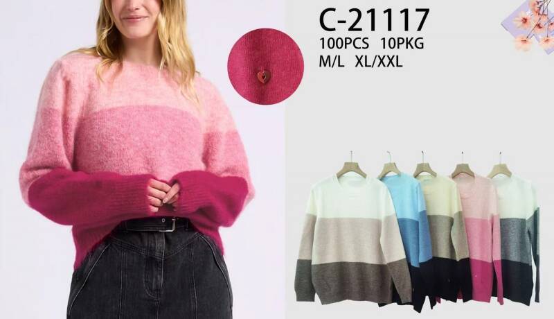 Swetry damskie Roz M/L-XL-2XL, Mix Kolor .Paczka 10 szt.