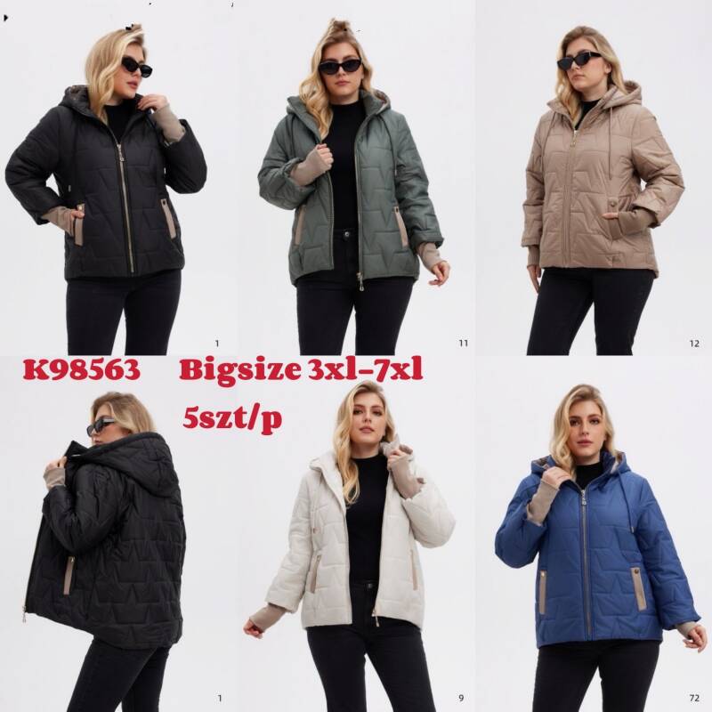 Kurtki damskie zimowe Roz 3XL-7XL, 1 Kolor Paczka 5 szt