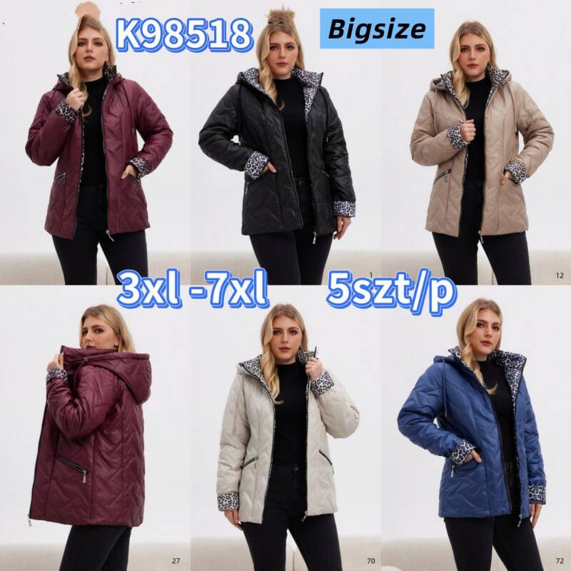 Kurtki damskie zimowe Roz 3XL-7XL, 1 Kolor Paczka 5 szt