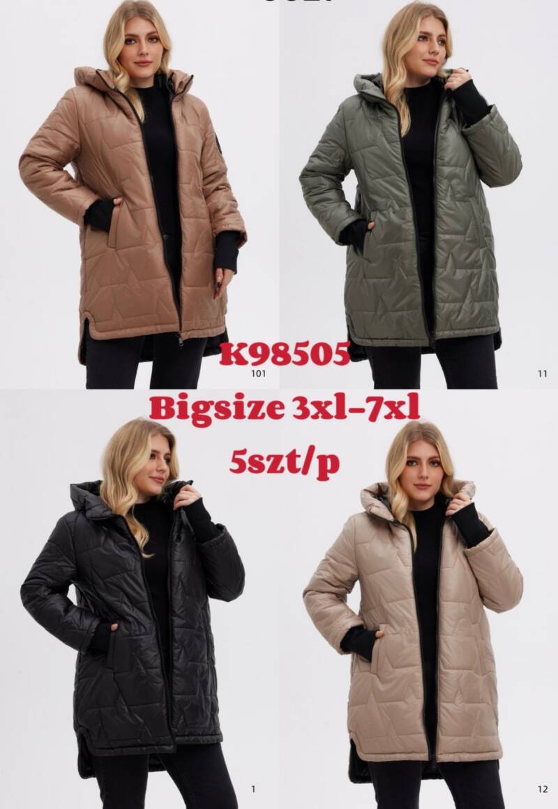 Kurtki damskie zimowe Roz 3XL-7XL, 1 Kolor Paczka 5 szt