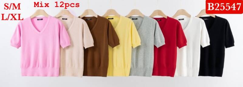 Bluzki damskie Roz S/M-L/XL, Mix Kolor .Paczka 12 szt.