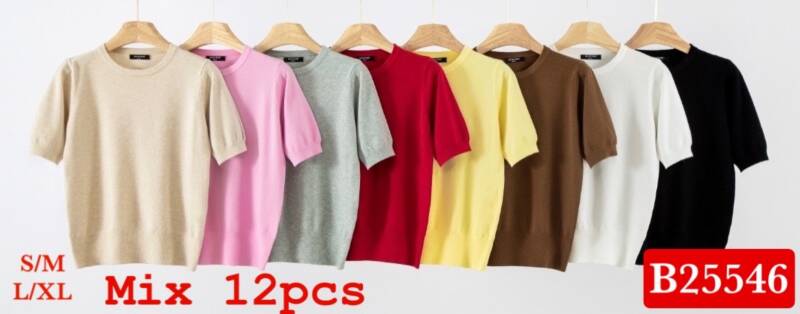 Bluzki damskie Roz S/M-L/XL, Mix Kolor .Paczka 12 szt.
