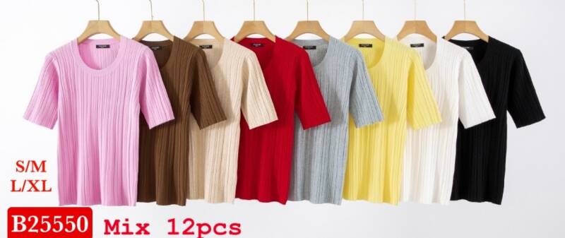 Bluzki damskie Roz S/M-L/XL, Mix Kolor .Paczka 12 szt.