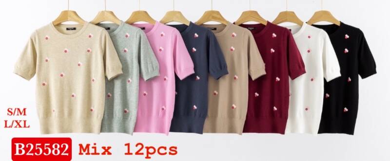 Bluzki damskie Roz S/M-L/XL, Mix Kolor .Paczka 12 szt.