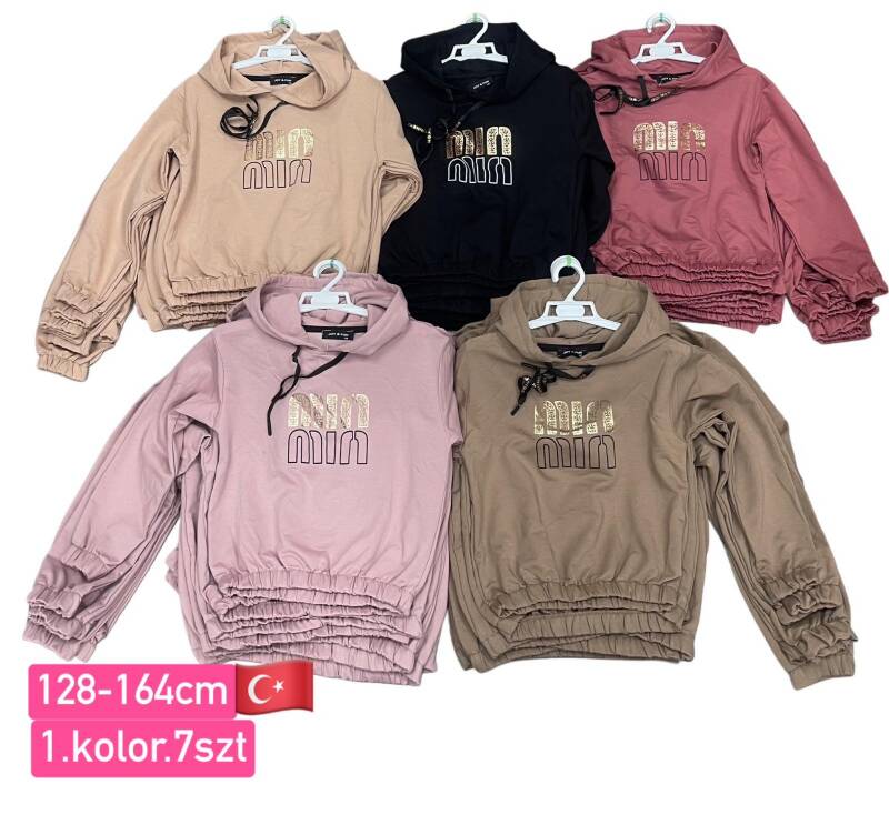Bluzy Dziewczęca Roz 128-164, 1 kolor Paczka 5  szt