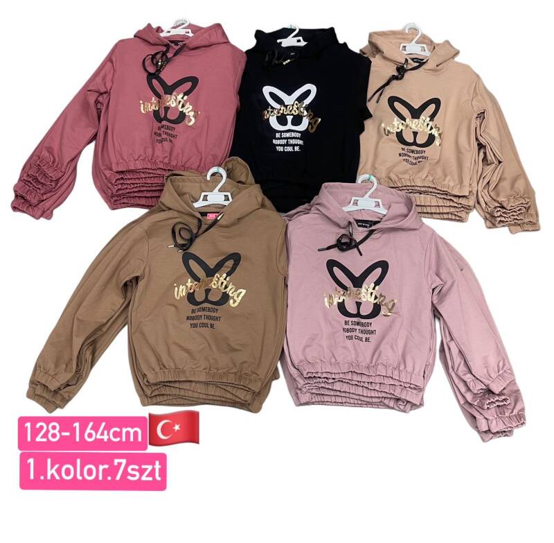 Bluzy Dziewczęca Roz 128-164, 1 kolor Paczka 7 szt