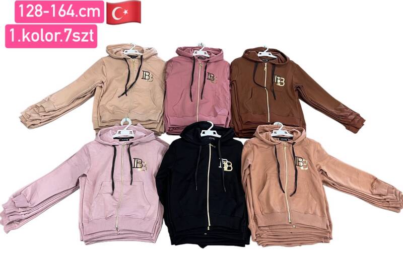 Bluzy Dziewczęca Roz 128-164, 1 kolor Paczka 7 szt