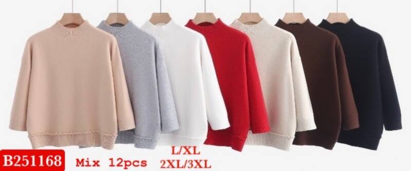 Swetry damskie Roz L/XL-2XL/3XL, Mix Kolor .Paczka 12 szt.
