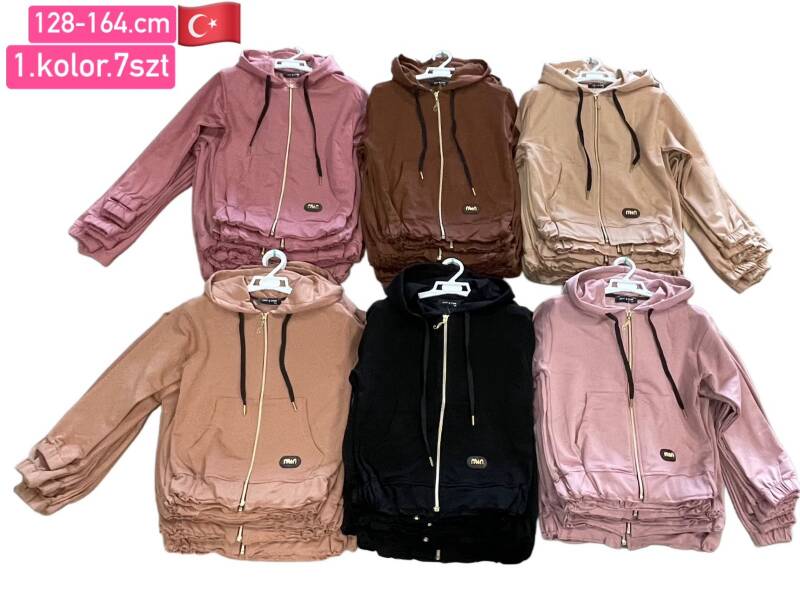 Bluzy Dziewczęca Roz 128-164, 1 kolor Paczka 7 szt