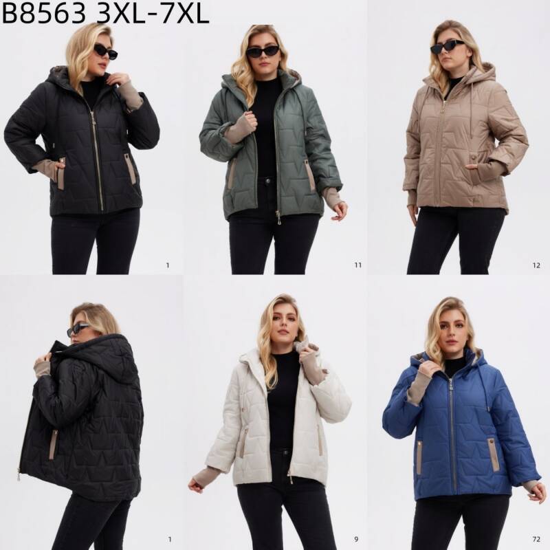 Kurtki damskie zimowe Roz 3XL-7XL, 1 Kolor Paczka 5 szt