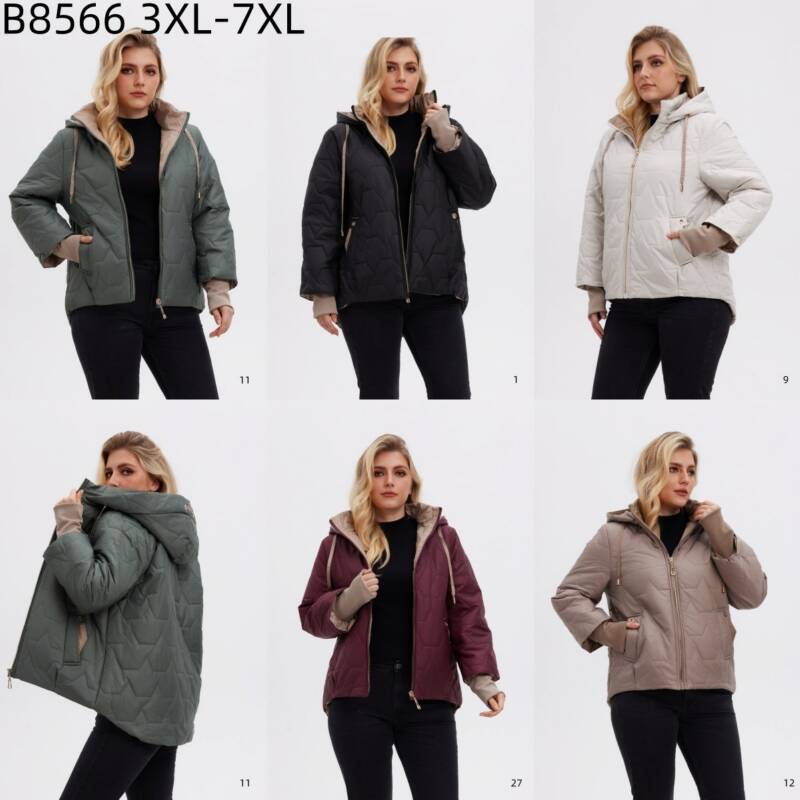 Kurtki damskie zimowe Roz 3XL-7XL, 1 Kolor Paczka 5 szt