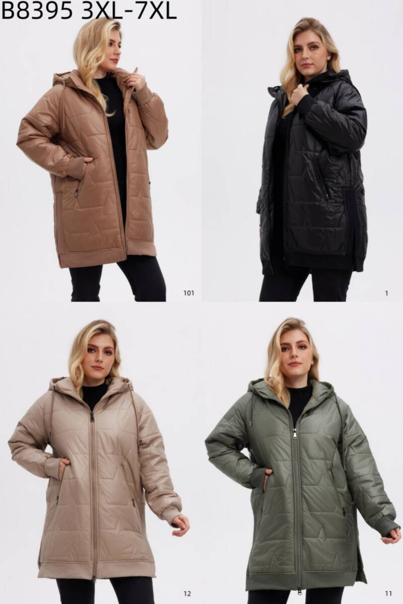 Kurtki damskie zimowe Roz 3XL-7XL, 1 Kolor Paczka 5 szt