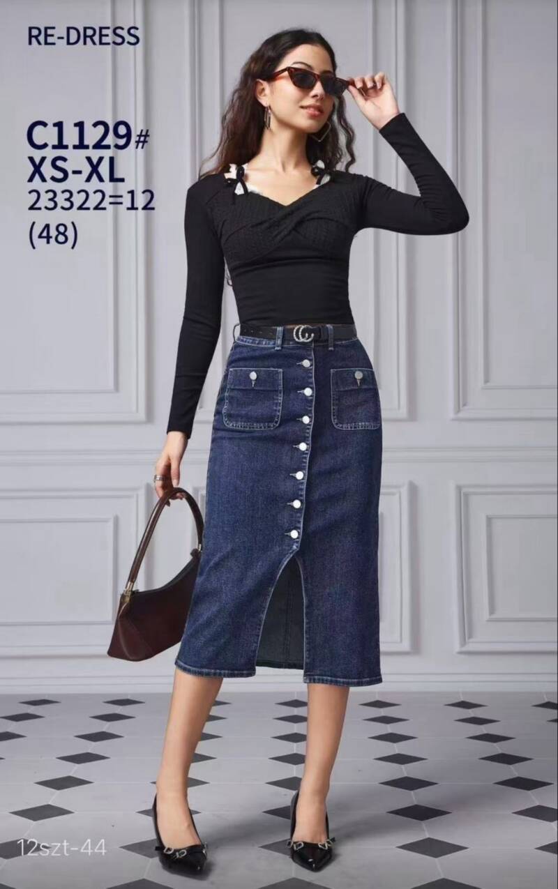 Spódnice damskie jeansy Roz XS-XL, 1 Kolor Paczka 12 szt