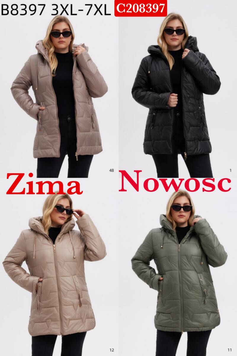 Kurtki damskie cienki  Roz 3XL-7XL, 1 Kolor Paczka 5 szt