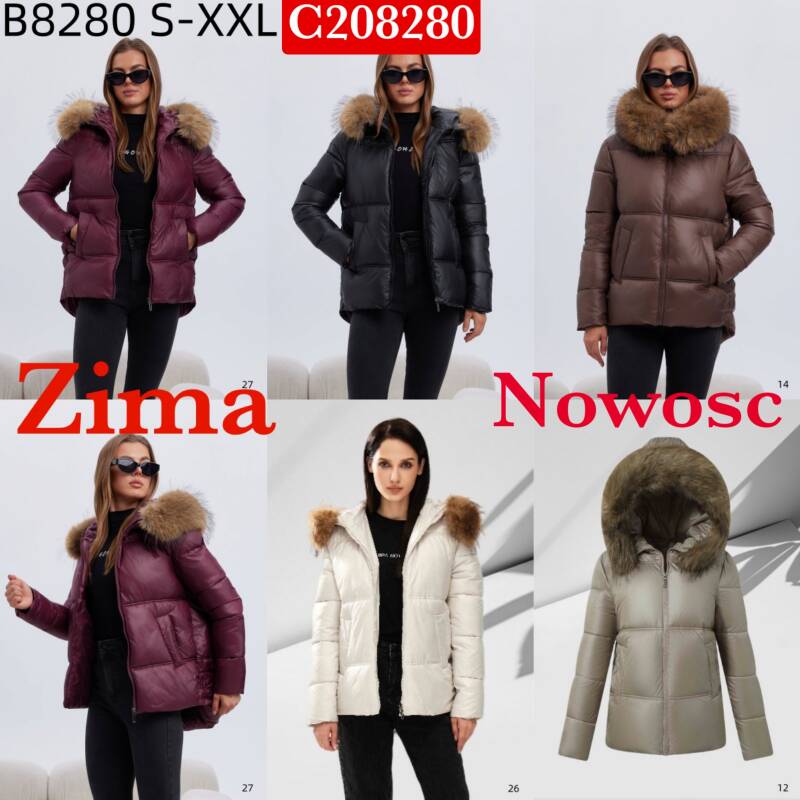 Kurtki damskie zimowe Roz S-2XL, 1 Kolor Paczka 5 szt