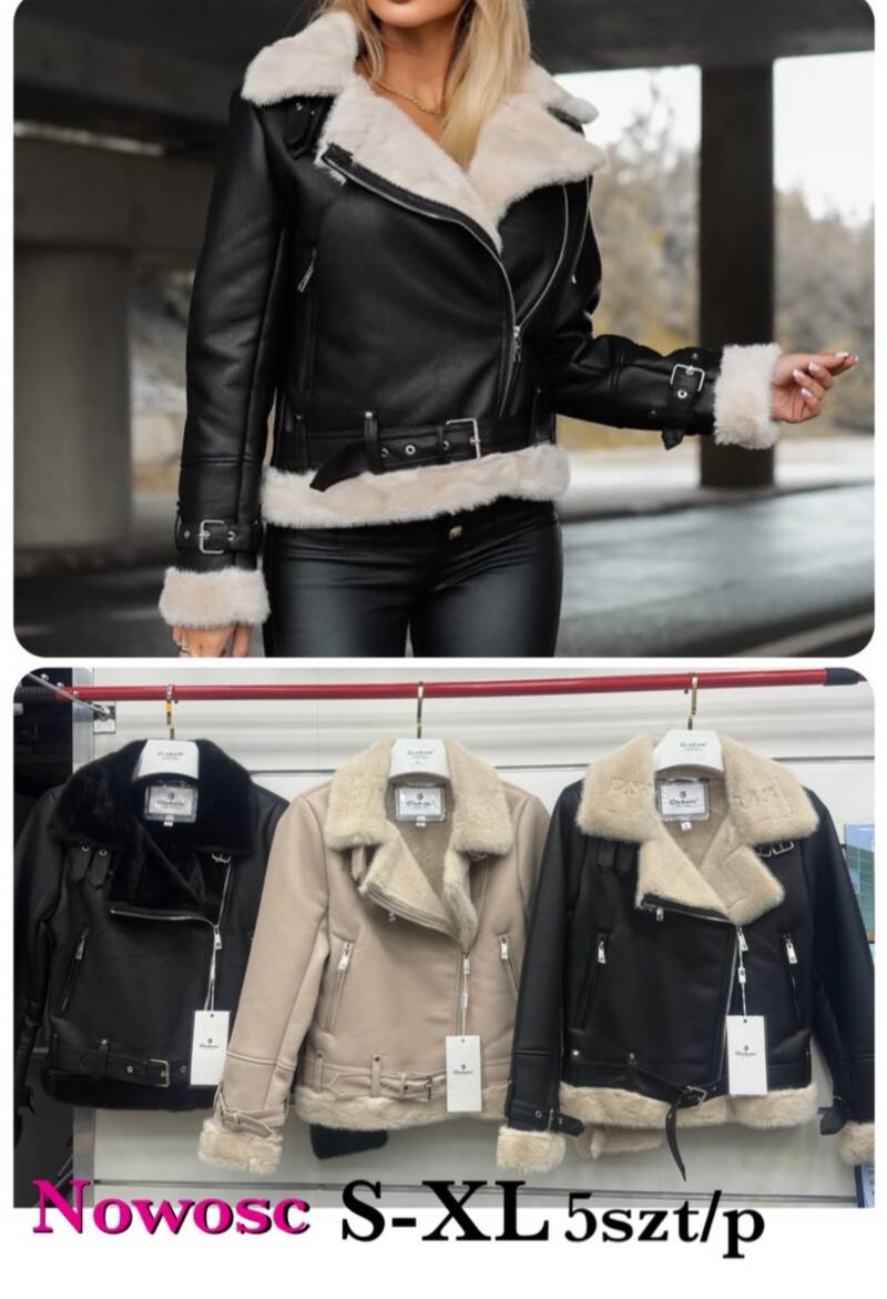 Kurtki damskie skórzana Roz S-XL, 1 Kolor Paczka 5 szt