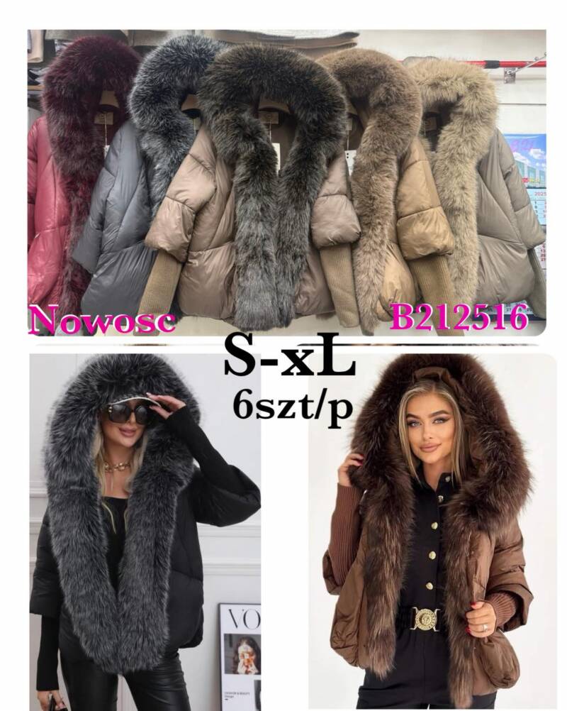 Kurtki damskie zimowe  Roz S-XL, 1 Kolor Paczka 6 szt