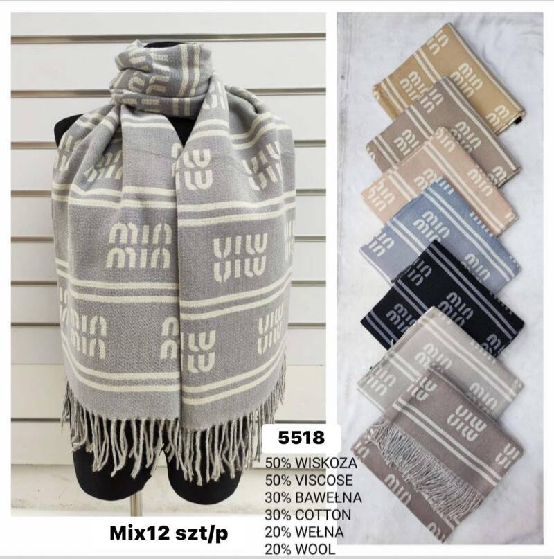 Szaliki damskie Roz Standard Mix kolor Paczka 12 szt 