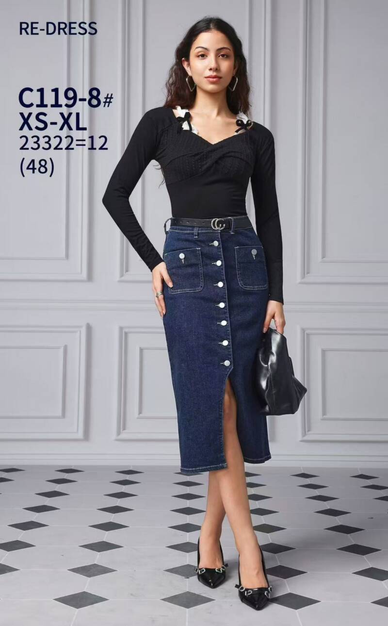  Spódnice damskie jeansy Roz XS-XL, 1 Kolor Paczka 12 szt