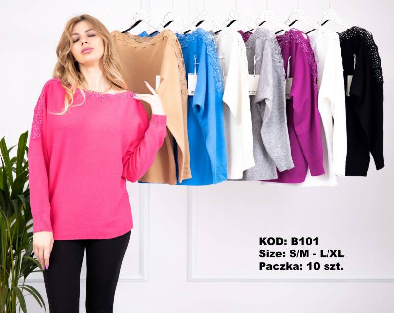 Swetry damskie Roz S/M-L/XL. Mix kolor. Paczka 10 szt