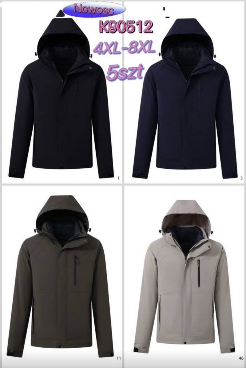  Kurtka męska cienka Roz 4XL-8XL, 1 Kolor Paczka 5 szt