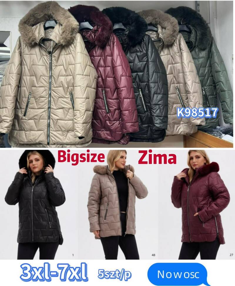 Kurtki damskie duże rozmiary Roz 3XL-7XL, 1 Kolor Paczka 5 szt
