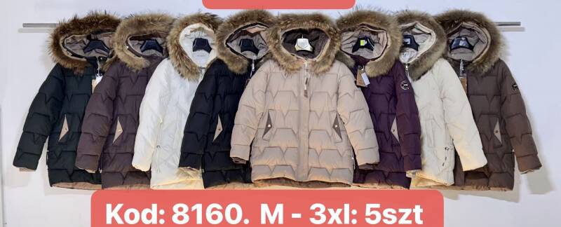 Kurtki damskie zimowe Roz M-3XL, 1 Kolor Paczka 5 szt