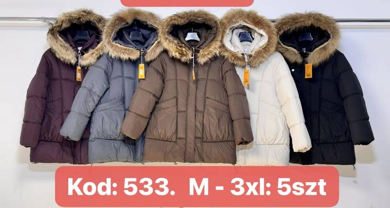 Kurtki damskie zimowe Roz M-3XL, 1 Kolor Paczka 5 szt