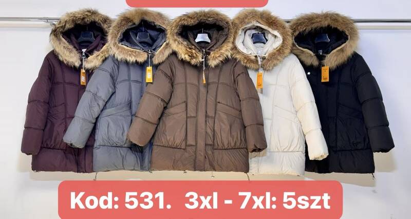 Kurtki damskie zimowe Roz 3XL-7XL, 1 Kolor Paczka 5 szt