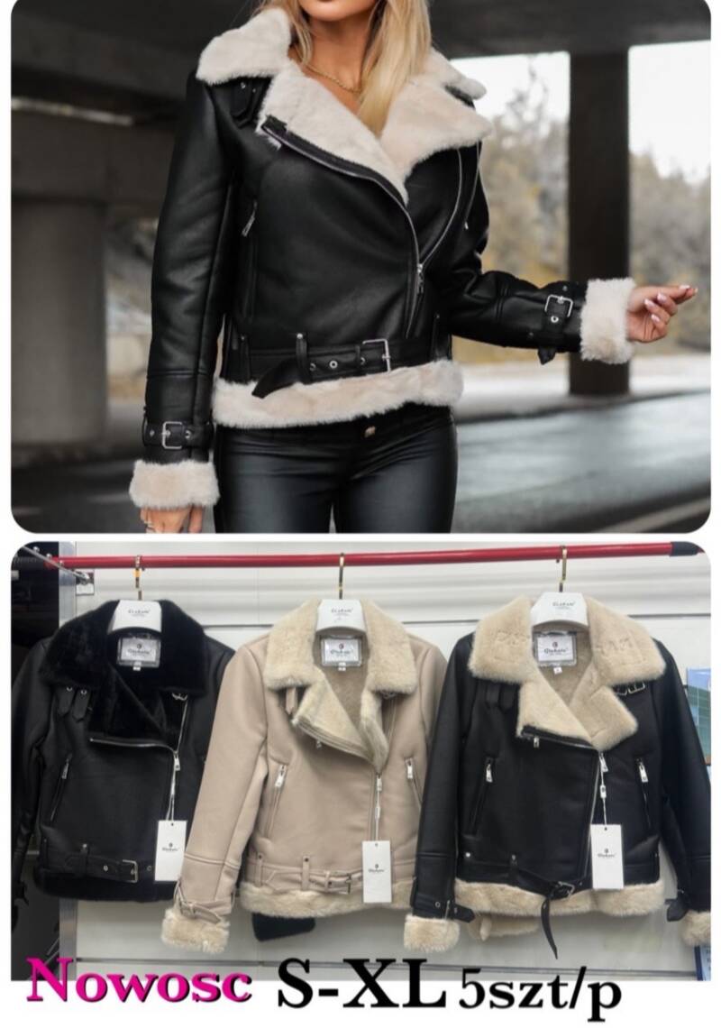 Kurtki damskie skórzana Roz S-XL, 1 Kolor Paczka 4 szt 