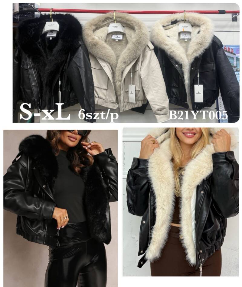 Kurtki damskie skórzana Roz S-XL, 1 Kolor Paczka 6 szt 
