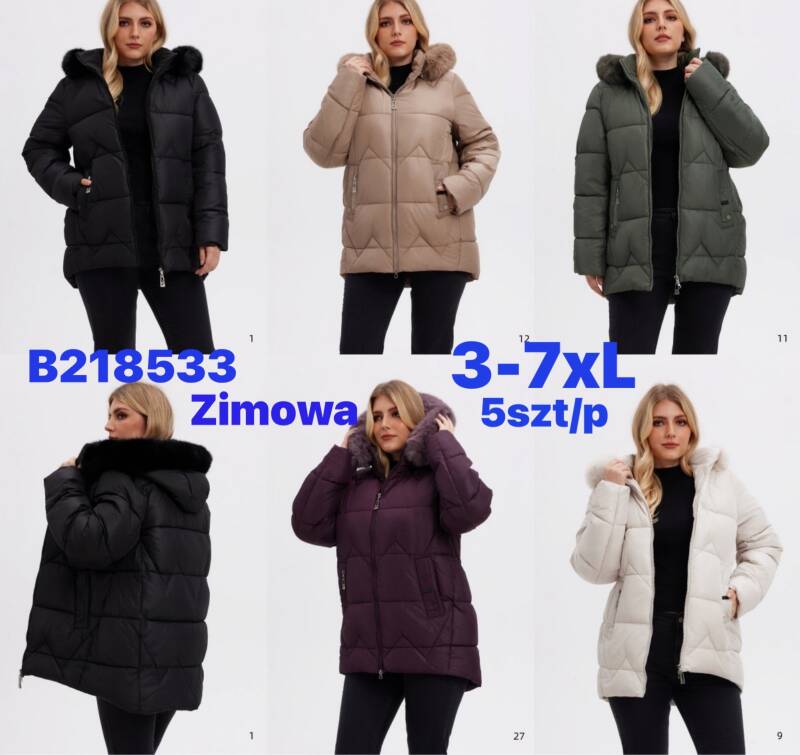 Kurtki damskie zimowe Roz 3XL-7XL, 1 Kolor Paczka 5 szt