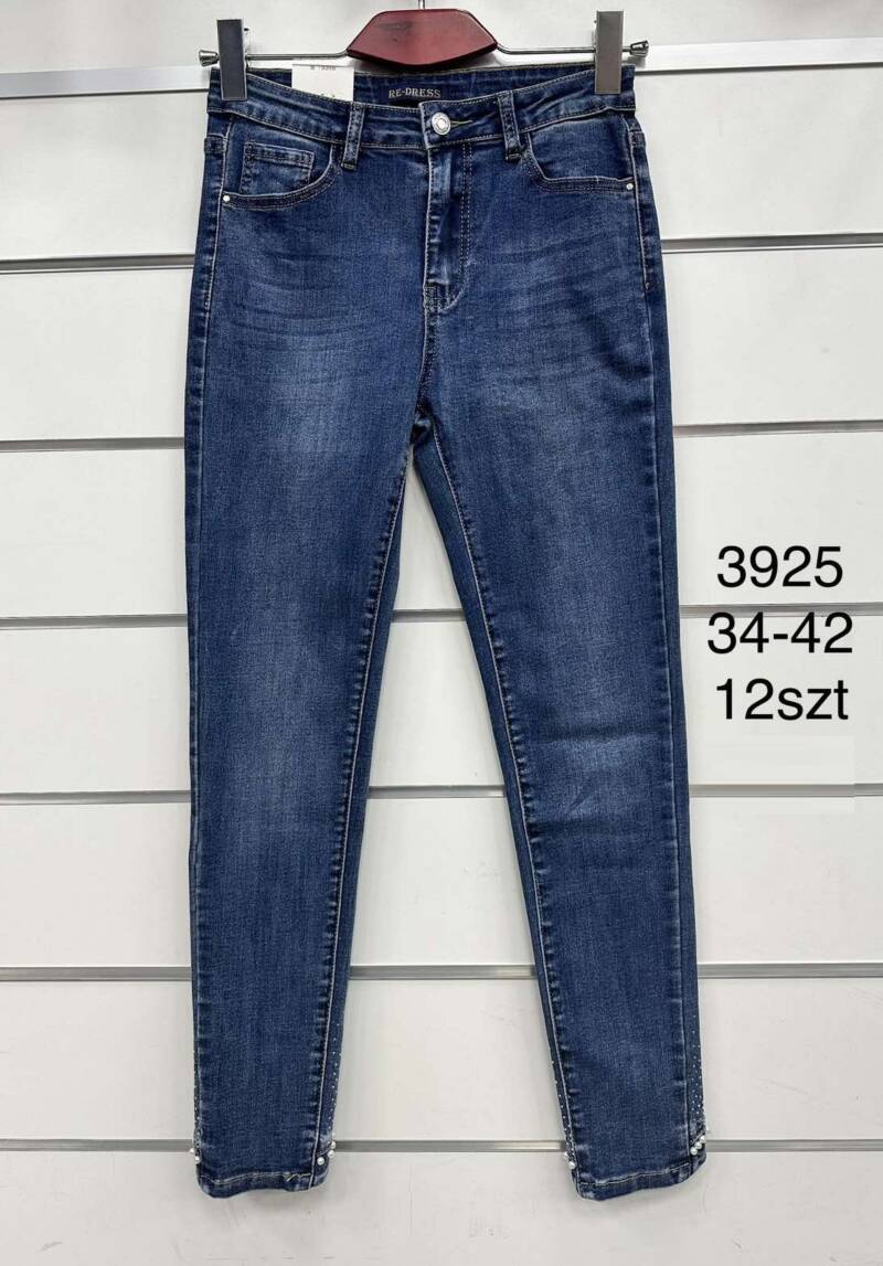 Spodnie damskie jeansy Roz 34-42, 1 Kolor Paczka 12 szt